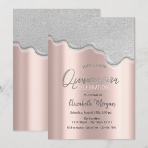 Convites Gotas de Brilho Legal Rosa Dourado Quinceañera