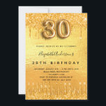 Convites gotas de ouro de aniversário de 30 anos<br><div class="desc">Um convite moderno, na moda e glamouroso para um aniversário de 30 anos. Um fundo de aparência falsa de ouro com pingos de brilho sujo, aparência de pingar tinta. O nome é escrito com um moderno estilo escrito à mão. Personalize e adicione os detalhes da sua festa. O número 30...</div>