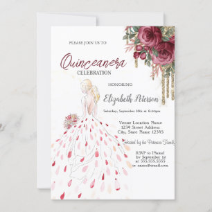 Convites Gotas Douradas,Vestido,Rosas Aquecanera