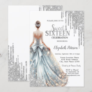 Convites Gotas legal De Lente De Prata, Doce De Garota 16