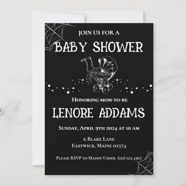 Convites Gothic Baby Shower Invitation Black and White (Frente)