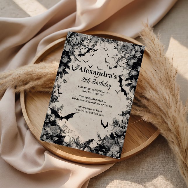 Convites Gothic Bats & Roses Birthday (Criador carregado)