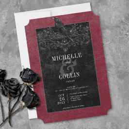 Convites Gothic Black Raven & Black Roses Wine Wedding