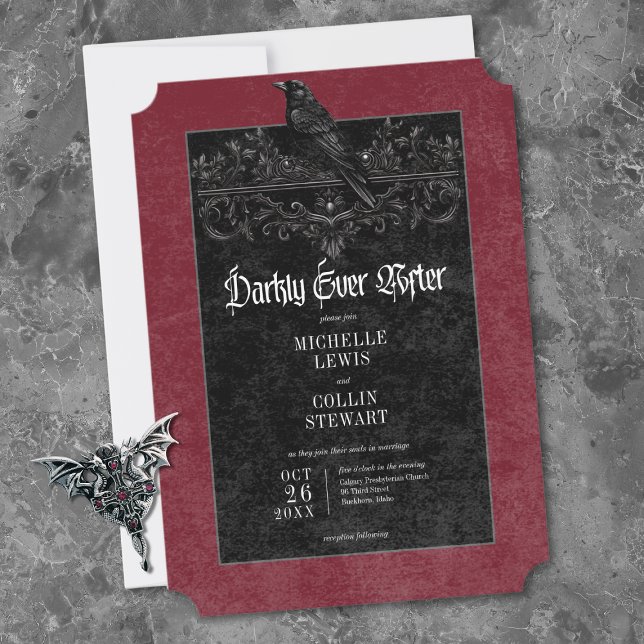 Convites Gothic Black Raven Wine Darkly Ever After Wedding (Gothic Black Raven Wine Darkly Ever After Wedding Invitation)
