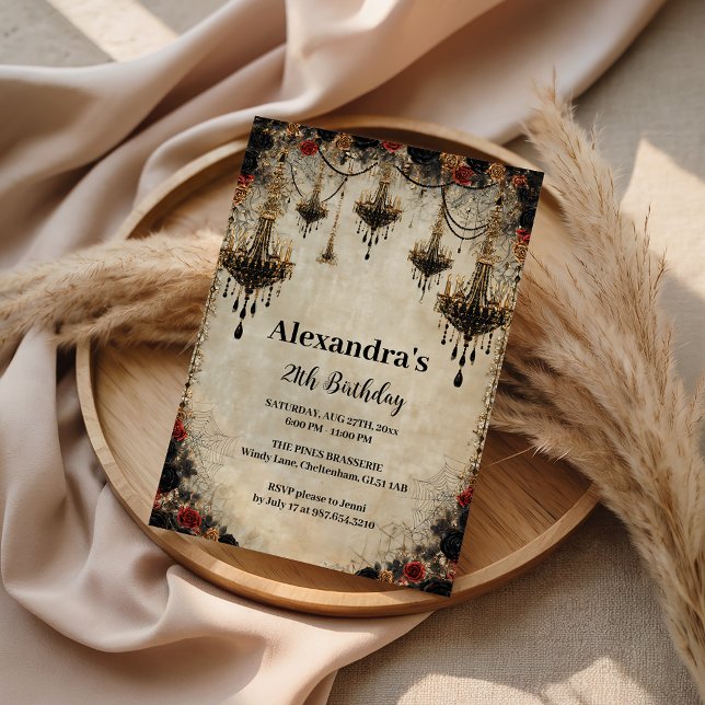 Convites Gothic Chandelier Roses Birthday (Criador carregado)