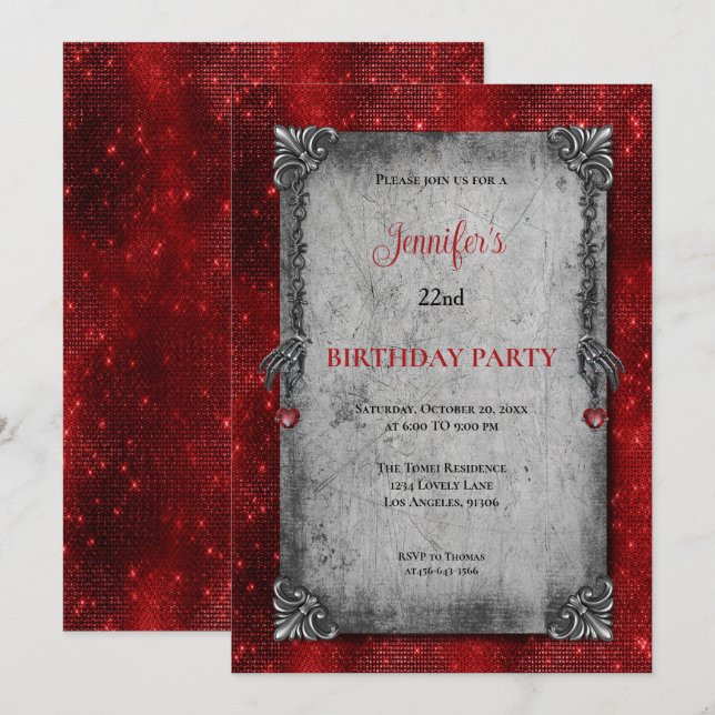 Convites Gothic Dark Red Birthday invitation (Frente/Verso)