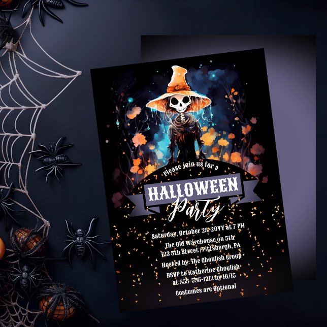 Convites Gothic Eerie Faerie | Festa de Halloween de Bruxas (Gothic Eerie Faerie in a Witch Hat Halloween Party Invitation)