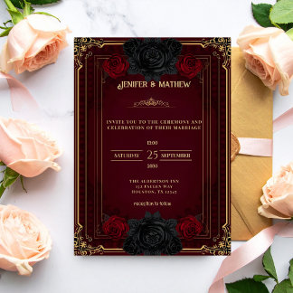Convites Gothic Elegant Dark Romance Wedding Invitation