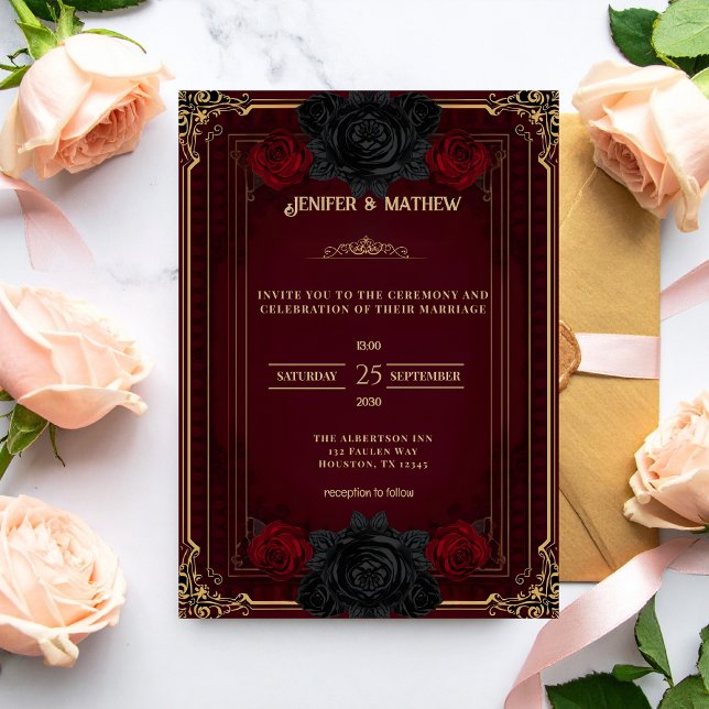 Convites Gothic Elegant Dark Romance Wedding Invitation (Criador carregado)