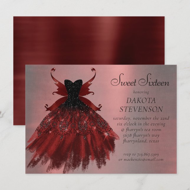 Convites Gothic Fairy Crimson Gown | Ovinos Vermelhos Profu (Frente/Verso)