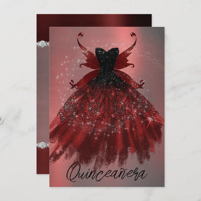 Convites Gothic Fairy Crimson Gown | Ovinos Vermelhos Profu (Frente/Verso)