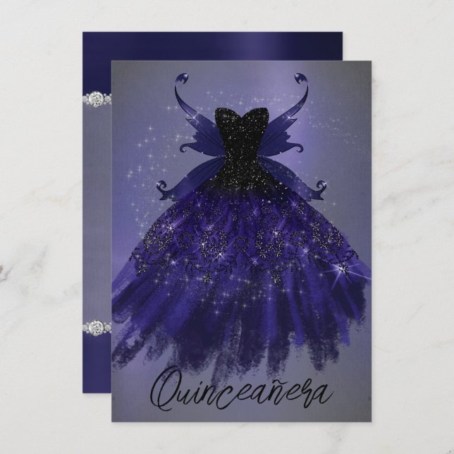 Convites Gothic Fairy Indigo Gown | Ovinos Roxos Profundos (Frente/Verso)