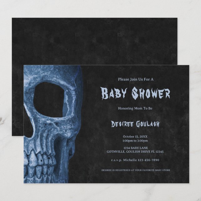 Convites Gothic Half Skull Black Baby Boy Shower Invitation (Frente/Verso)