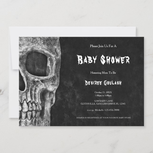Convites Gothic Half Skull Black Baby Shower Invitation (Frente)