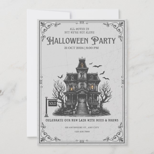 Convites Gothic Haunted House Halloween Party Invitation |  (Frente)