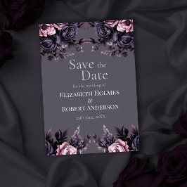 Convites Gothic Plum Floral Save the Date