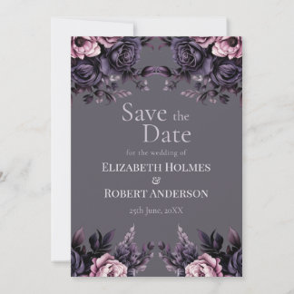 Convites Gothic Plum Floral Save the Date