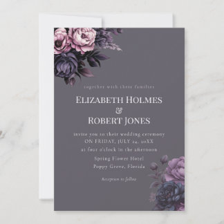 Convites Gothic Plum Floral Wedding Invitation