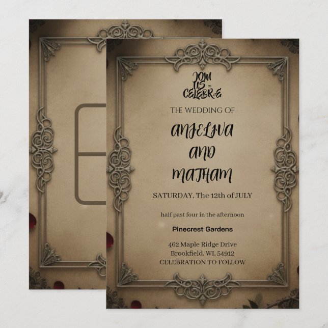 Convites Gothic Raven Floral Wedding Arch Invitation (Frente/Verso)