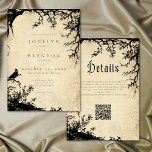 Convites Gothic Raven Tree Engraving Parchment Tan Wedding<br><div class="desc">Set a hauntingly romantic tone with this gothic parchment wedding invitation. The detailed engraving of gnarled branches and a perched black raven is perfect for couples seeking an elegant, dark aesthetic for their Halloween or Gothic themed wedding. This unique design is fully customizable and sets a dramatic tone. Created by...</div>