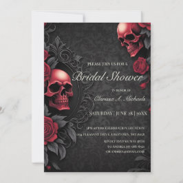 Convites Gothic Red & Black Skull & Rose Bridal Shower