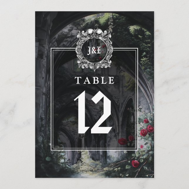 Convites Gothic Ruins Floral Monogram Table Number (Frente)