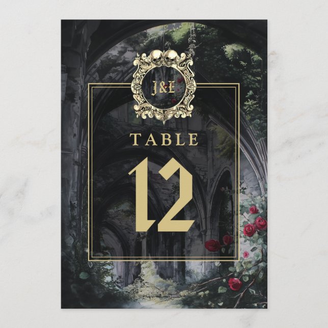 Convites Gothic Ruins Floral Monogram Table Number (Frente)