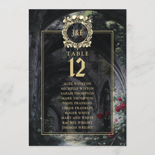 Convites Gothic Ruins Floral Table Number Seating Chart (Frente)