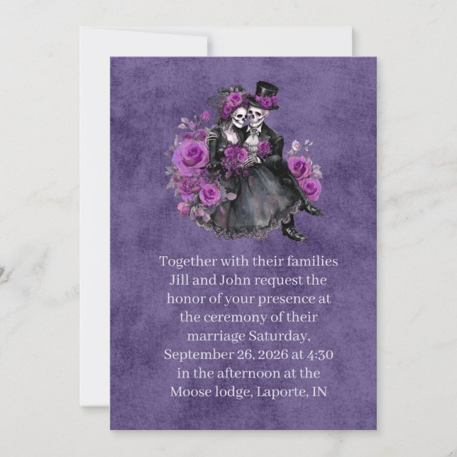 Convites Gothic Skeleton Couple Wedding Invitation (Frente)
