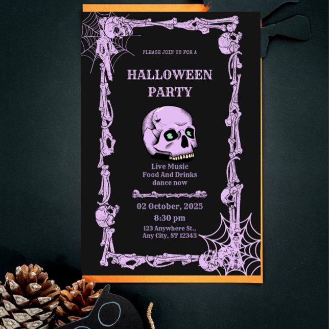 Convites Gothic Skull Halloween Invitation  Dark & Elegant  (Criador carregado)