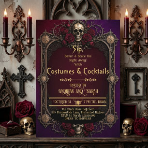 Convites Gothic Skulls Costumes & Cocktails Crimson Roses