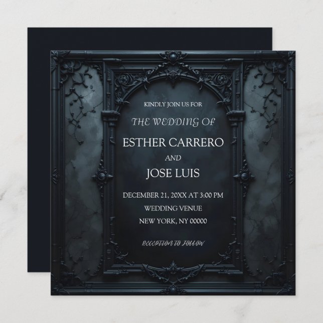 Convites Gothic Square Frame Wedding Invitation (Frente/Verso)