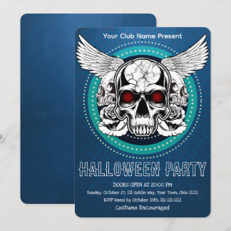 Convites Gothic Winged Skull Red Eyes Halloween Party