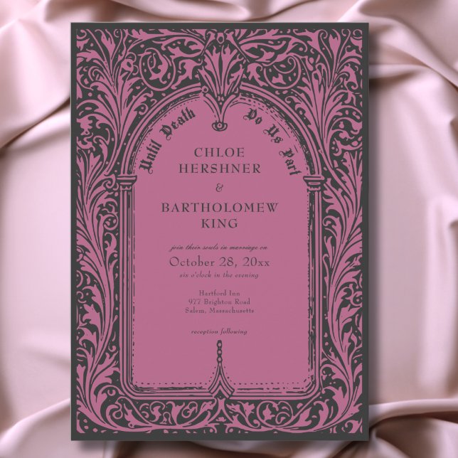 Convites Gótica Black Burgundy Medieval Até Casamento da Mo (Gothic Black Burgundy Medieval Until Death Wedding Invitation)