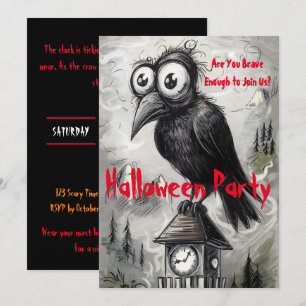 Convites Gótica Black Crow & Tower Spooky Festa de Hallowee