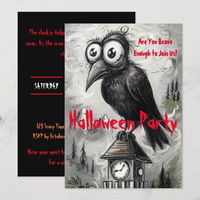Convites Gótica Black Crow & Tower Spooky Festa de Hallowee (Frente/Verso)