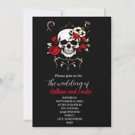 Convites Gótica Elegante Caveira Negra e Casamento Vermelho
