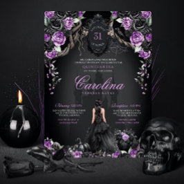 Convites Gótica Halloween Purple Black Princess Quinceanera