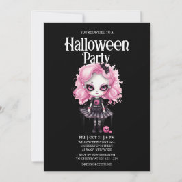 Convites Gótica Menina Abóbora Rosa Fresca Festa de Horror