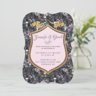 Convites Gótica Rosa Romântica Flor Moody Crânio