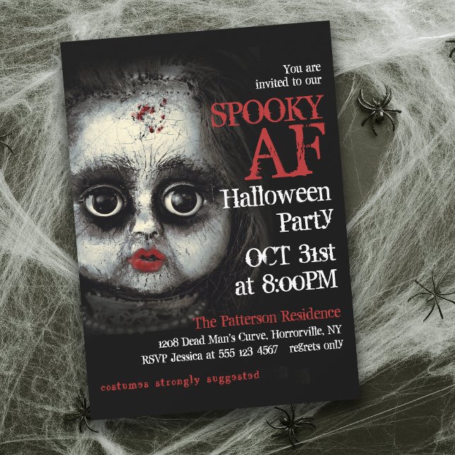 Convites Gótico assustador Doll Spooky Festa de Halloween A (Host an unforgettably Spooky AF Halloween Party this year!)