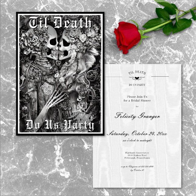 Convites Gótico até a morte nos dá Chá de panela de esquele (Goth Til Death Do Us Party Skeleton Bridal Shower Invitation)