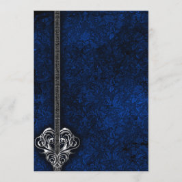 Convites Gótico Blue Damask Silver Heart
