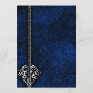 Convites Gótico Blue Damask Silver Heart