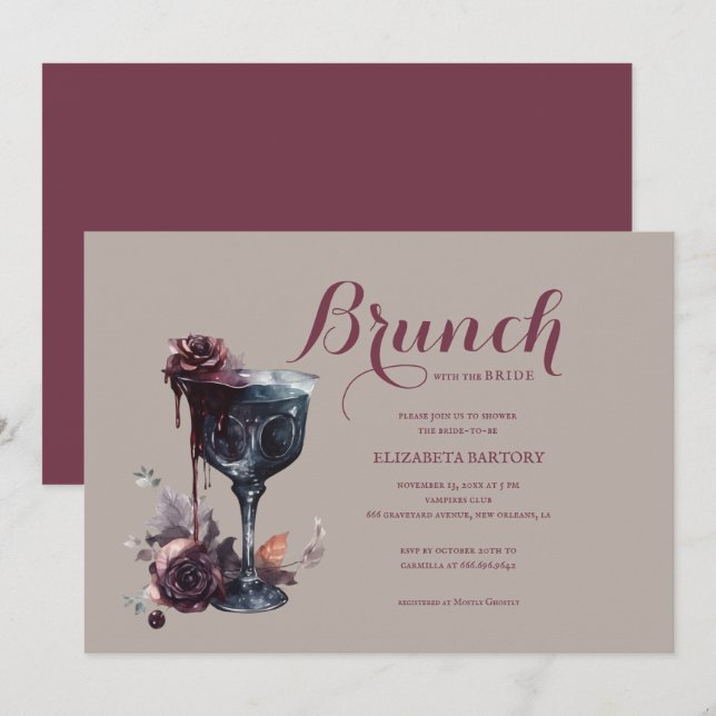 Convites Gótico Brunch Floral Cálice Chás de Noiva (Frente/Verso)
