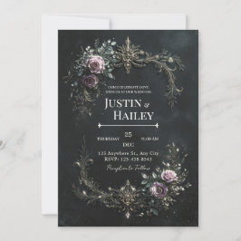 Convites Gótico Casamento com Renda em Dourado Rosa Roxo