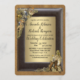 Convites Gótico - Casamento Steampunk Em Dourado