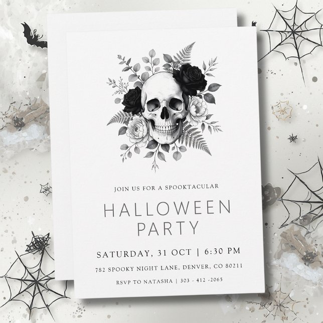 Convites Gótico Crânio & Rosas Halloween  (Criador carregado)