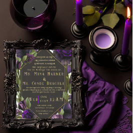 Convites Gótico Floral Elegante Violeta Roxo Casamento