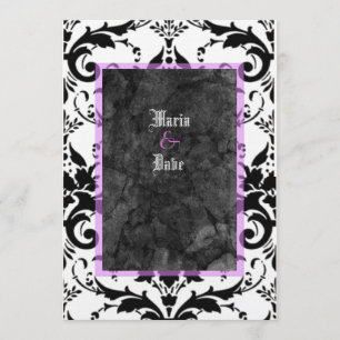 Convites Gótico Grunge Lavanda Black White Damask Casament